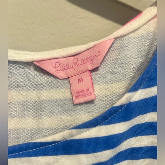 Lilly Pulitzer Lena Shift Dress Lapis Blue Tiki Stripe Stretch Medium
(M) - Picture 4 of 10